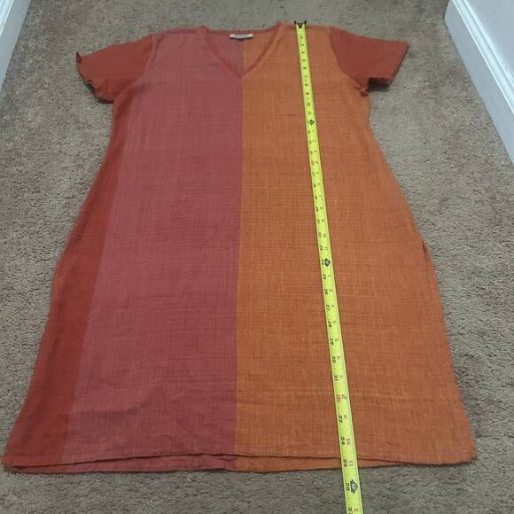 Neeru Kumar Color Block Dress Red Orange Pink Size Medium Double Slit Tunic - Picture 5 of 14
